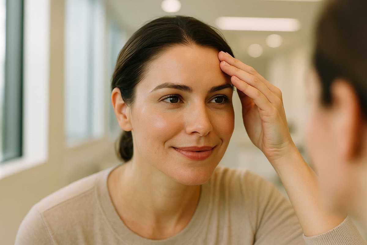 Woman showing smooth forehead results after Botox treatment