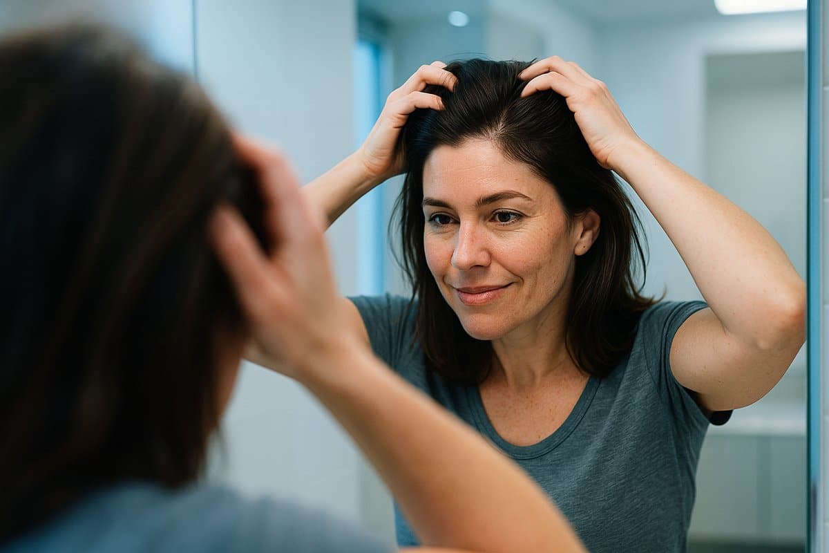 Woman showing successful hair regrowth results after hair restoration treatment