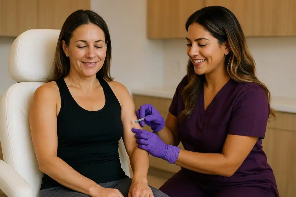 Medical provider administering semaglutide or tirzepatide injection for weight loss at Miami Lakes Med Spa