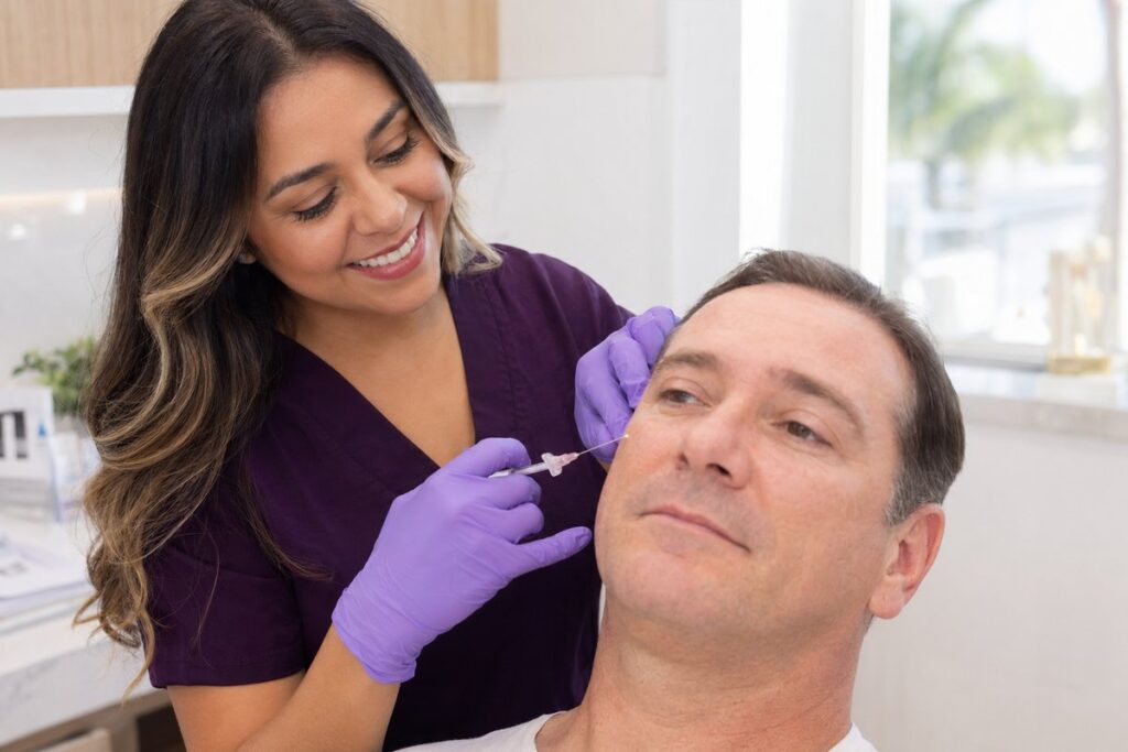 Dr. Sabrina Gonzalez performing under eye filler treatment with cannula technique at Miami Lakes Med Spa