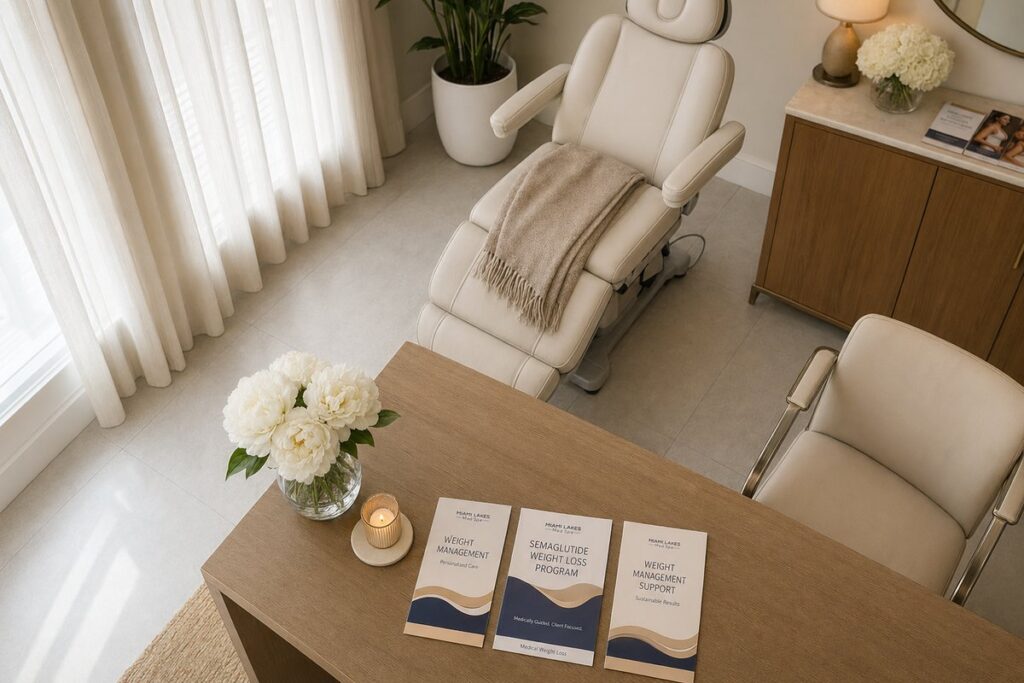 Calm consultation room interior at Miami Lakes Med Spa where medical weight loss cost and treatment plans are discussed