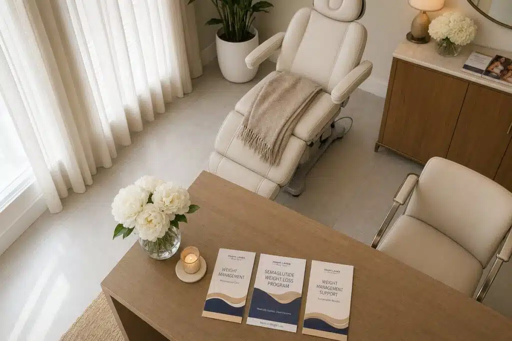 Calm consultation room interior at Miami Lakes Med Spa where medical weight loss cost and treatment plans are discussed
