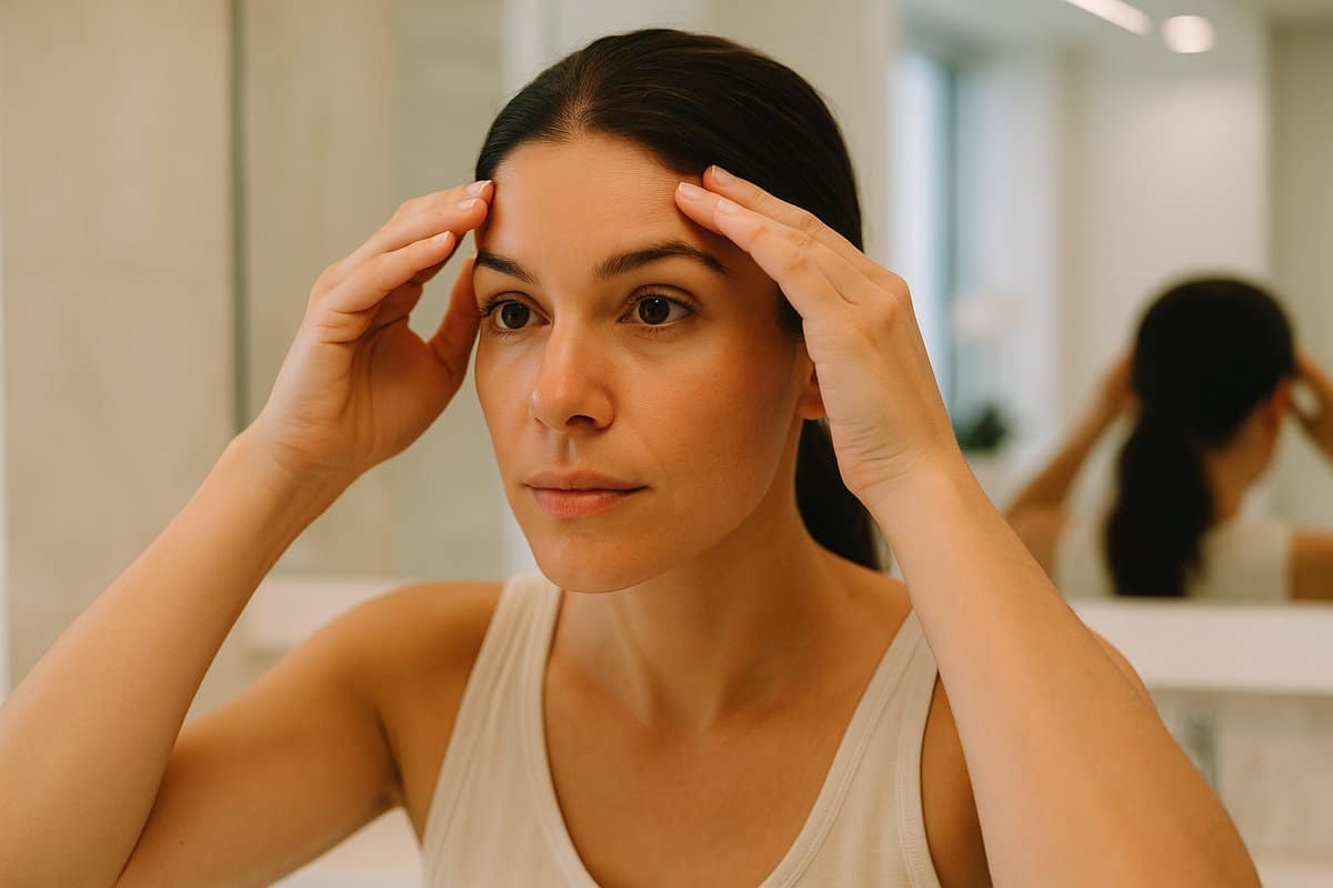 Woman showing smooth forehead results after Botox vs Dysport treatment