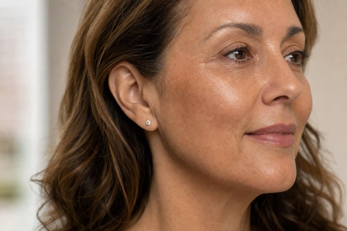 Close-up of woman's smooth cheeks and jawline showing improved skin texture after Morpheus8 RF microneedling