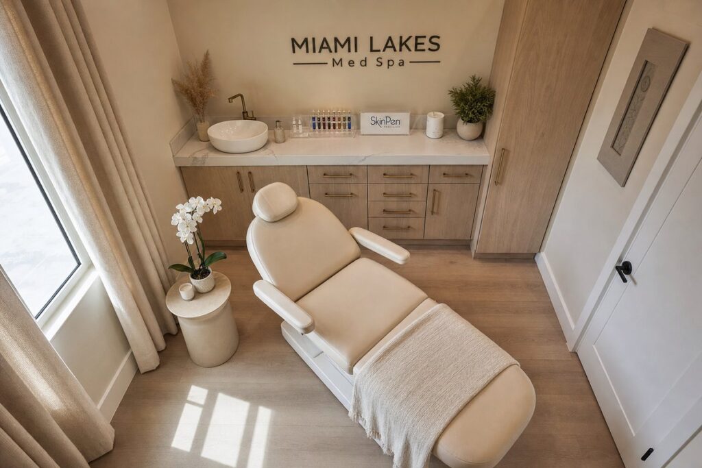 Upscale microneedling treatment suite at Miami Lakes Med Spa with SkinPen Precision setup