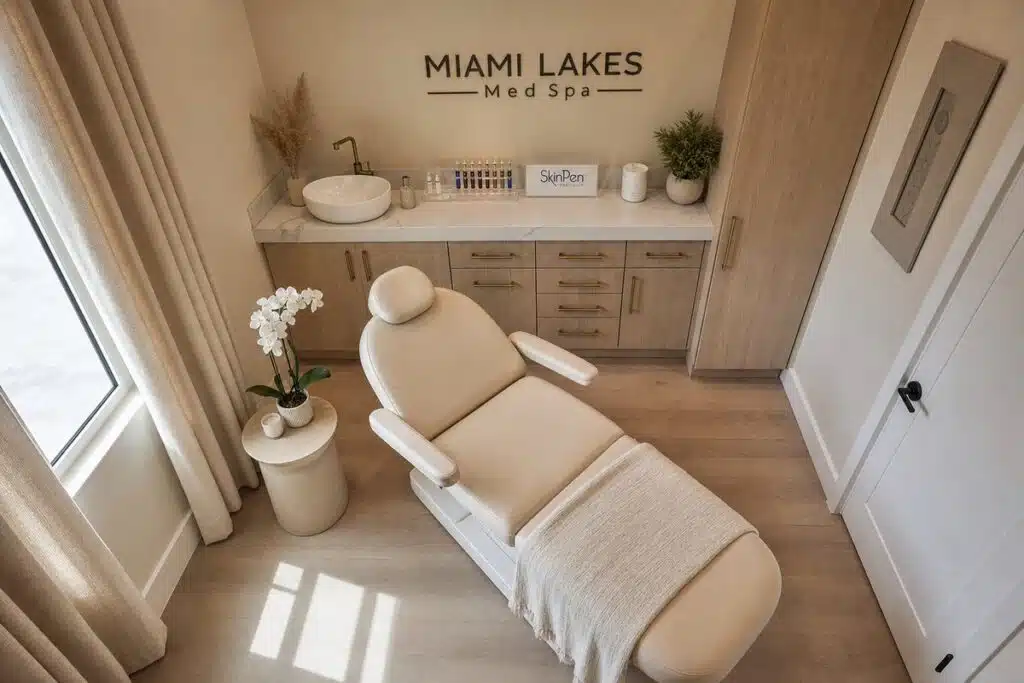 Upscale microneedling treatment suite at Miami Lakes Med Spa with SkinPen Precision setup