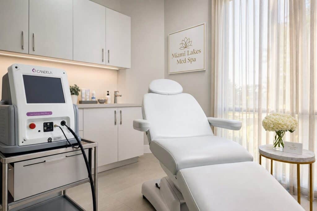Upscale laser hair removal treatment suite with Candela GentleMax Pro Plus at Miami Lakes Med Spa