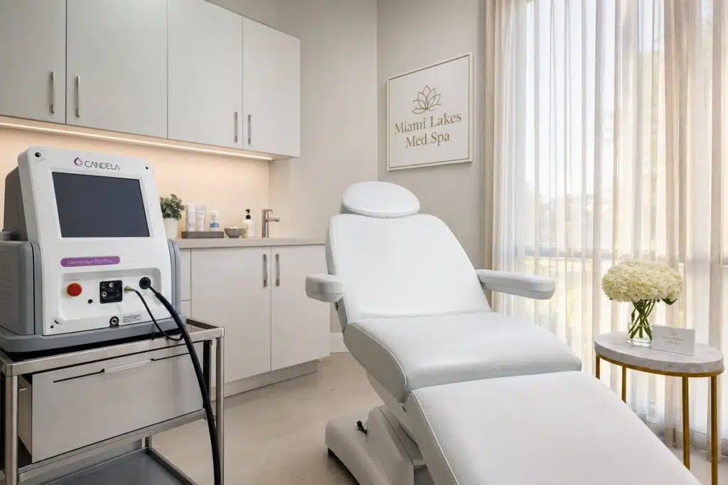 Upscale laser hair removal treatment suite with Candela GentleMax Pro Plus at Miami Lakes Med Spa