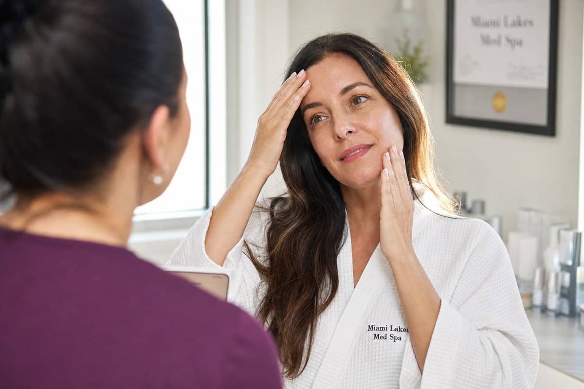 Woman with smooth glowing skin after VI Peel chemical peel treatment at Miami Lakes Med Spa