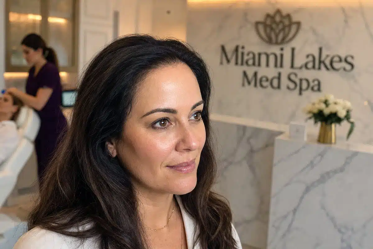 Close-up of woman's smooth forehead showing natural Botox results in Miami Lakes